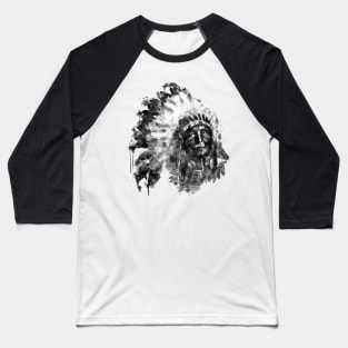 Native American Chief Black and White Baseball T-Shirt